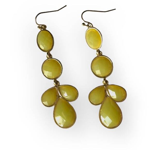Green-yellow teardrop dangle fish hook earrings - Picture 1 of 7